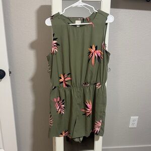 A New Day Olive Jumpsuit with Pink and Orange Floral